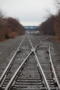 Railroad tracks provide leading lines of the composition